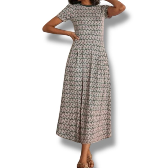 Boden | Dresses | Boden Lucinda Jersey Midi Dress Palm Leaf Print Size 6  Green Pink | Poshmark